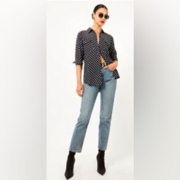 Equipment Slim Signature Blouse with black and white polka dots. Small - Picture 9 of 9